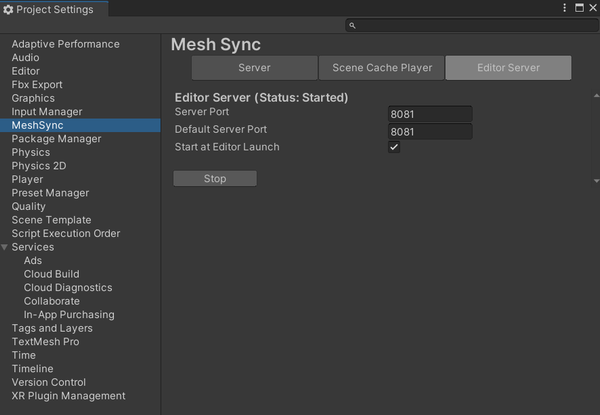 プロジェクト設定 | MeshSync | 0.15.1-preview