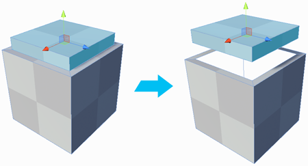 分離後に、押し出されたメッシュをキューブの上部から切り離す