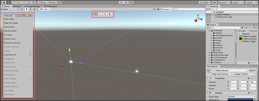 ProBuilder ツールバーと編集モードツールバーが同時に開閉します