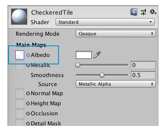 テクスチャマテリアルの Shader プロパティー