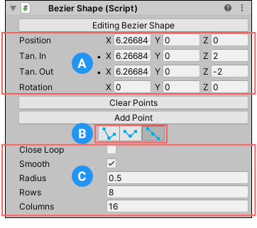 Bezier Shape コンポーネントの **Editng Bezier Shape** ボタンをクリックすると編集モードを終了できます。