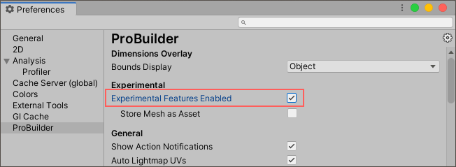 Unity の Preferences ウィンドウから ProBuilder の環境設定項目にアクセスする
