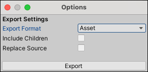 Asset 形式固有のエクスポートオプション