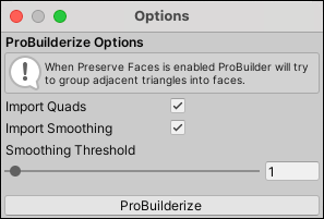 ProBuilderize のオプション