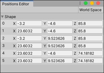 2 つの面が選択された状態の Positions Editor ウィンドウ