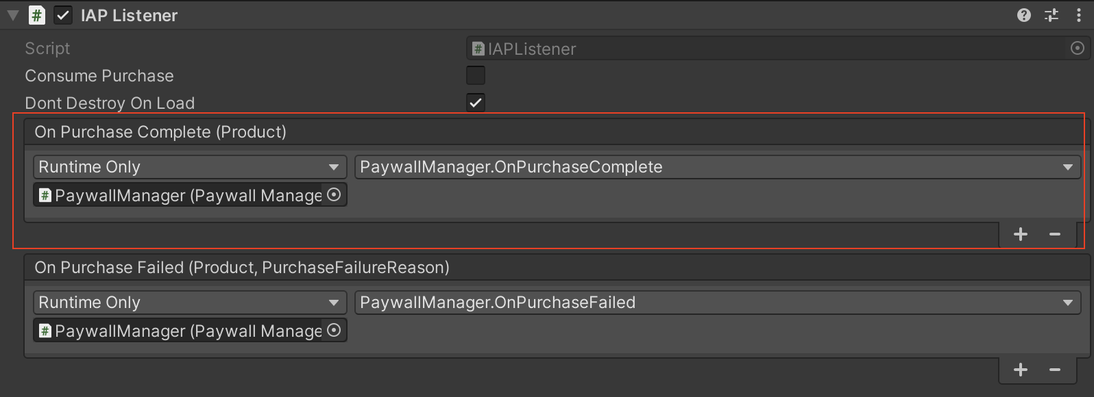 例外処理を行う **IAP Listener** を設定する