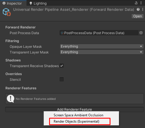 Render Objects Renderer Feature の追加