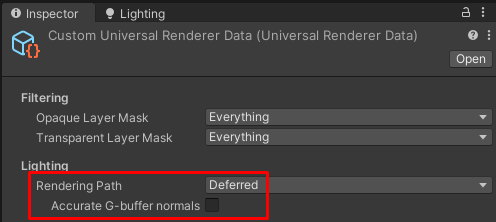 URP ユニバーサルレンダラーアセットの Accurate G-buffer normals プロパティ