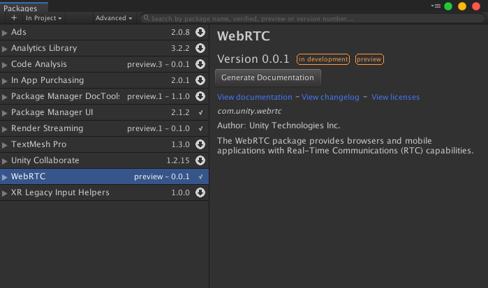 WebRTC package manager