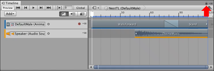 マスター Timeline インスタンス "NestTL" には、キャラクターの歩行とテーマ音楽が含まれています。