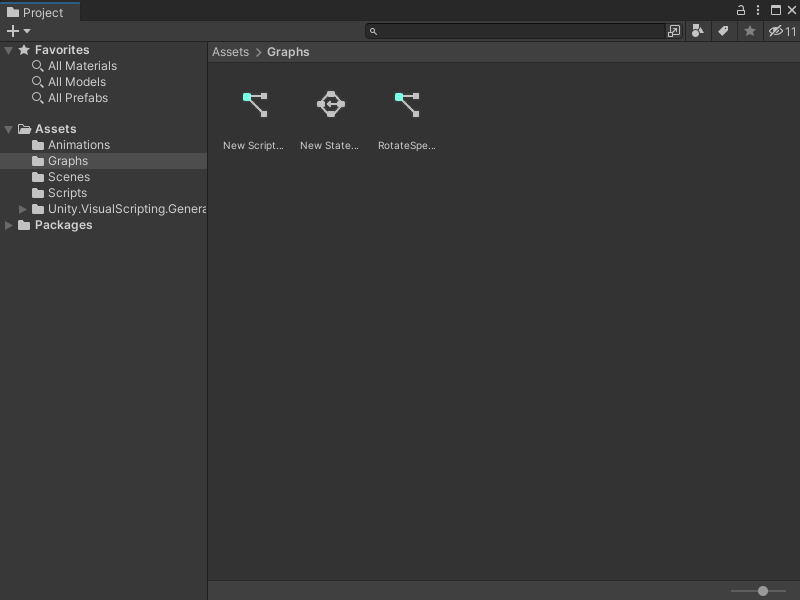 エディターの Project ウィンドウに、編集用に開けるグラフファイルが表示されています。