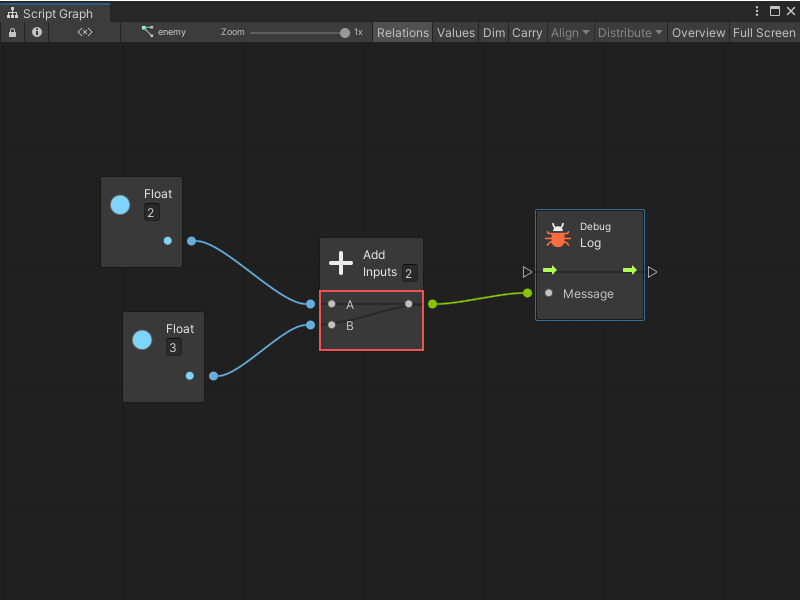 デバッグに Relations を使用する | Visual Scripting | 1.8.0-pre.1