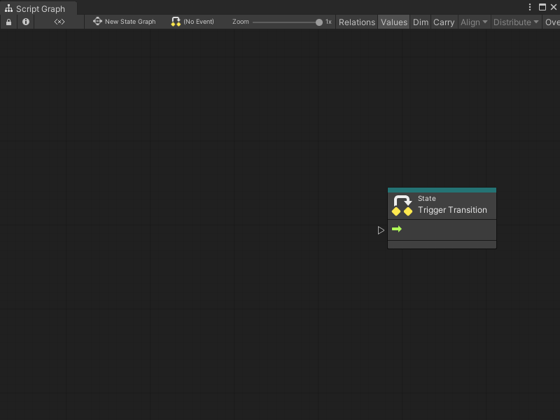 Graph ウィンドウに、新しい空の遷移 Script Graph が開かれています。