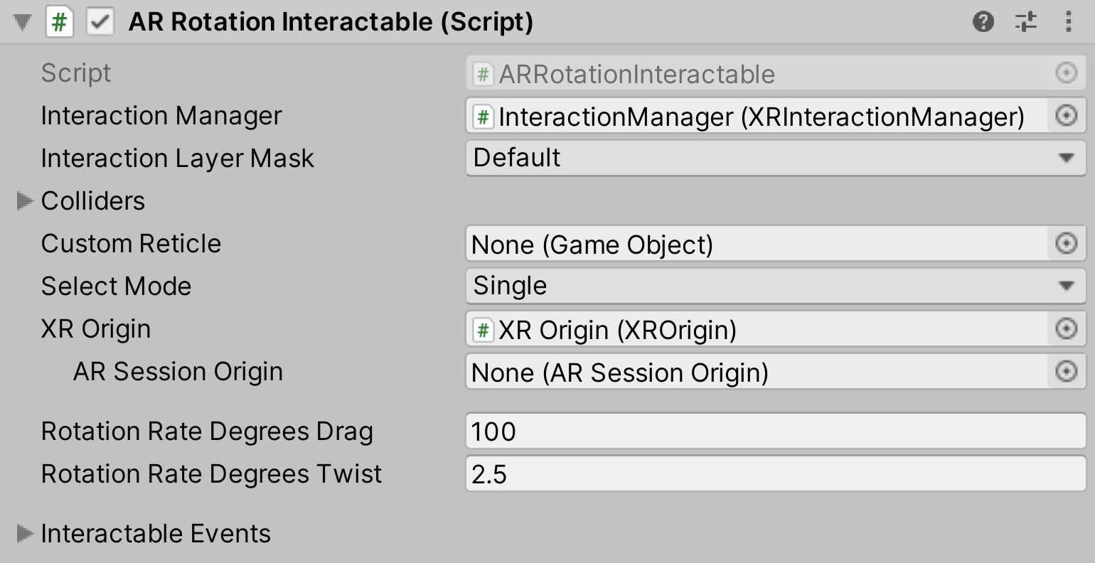 AR Rotation Interactable コンポーネント