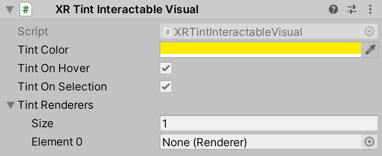 XR Tint Interactable Visual コンポーネント