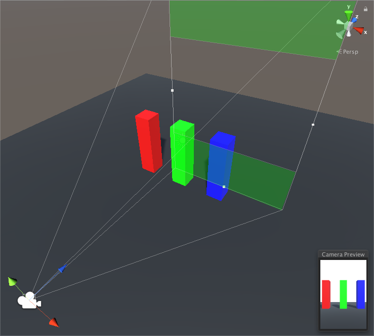 Gate Fit を Horizontal に設定: 解像度ゲートのアスペクト比は 0.66:1 (600 x 900 ピクセル) です。フィルムゲートのアスペクト比は 1.37:1 (16mm) です。緑色の領域は、Unity がゲームビューでオーバースキャンする画像を示しています。
