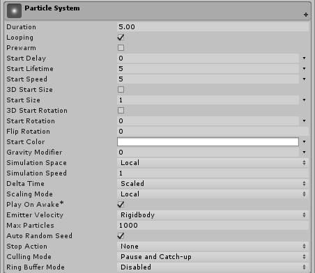 Particle System メインモジュール Unity マニュアル