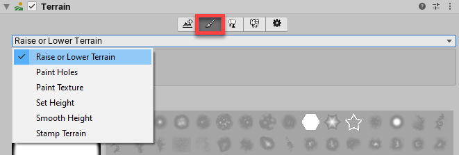 Terrain ツールのドロップダウン