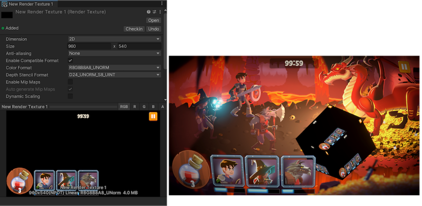 The Render Texture settings and simple tests