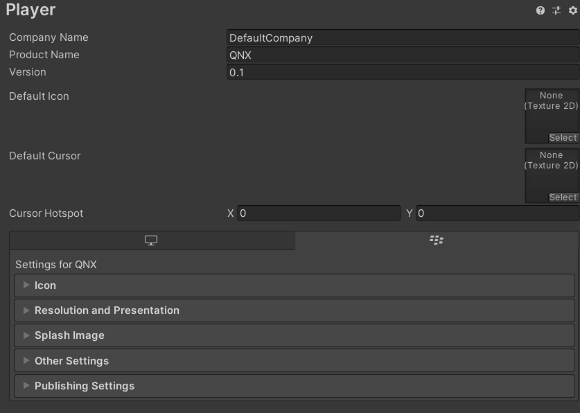 メインの Player 設定ウィンドウ