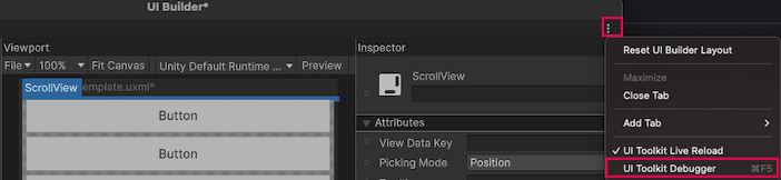 UI Debugger ウィンドウを開くもう 1 つのオプション