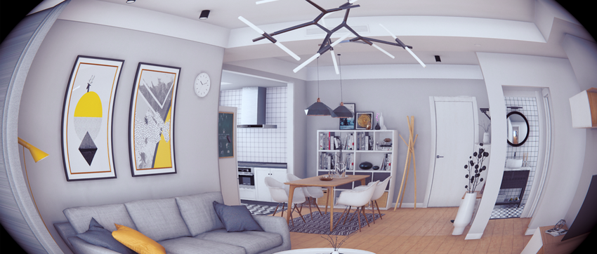 レンズディストーションエフェクトをオンにしたシーン。