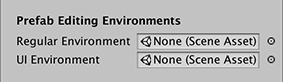 プロジェクト設定エディターの Prefab Editing Environments 設定