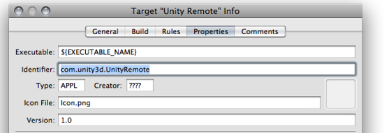 デバイスにUnity Remoteをインストールする前に識別子を変更することを忘れないで下さい。