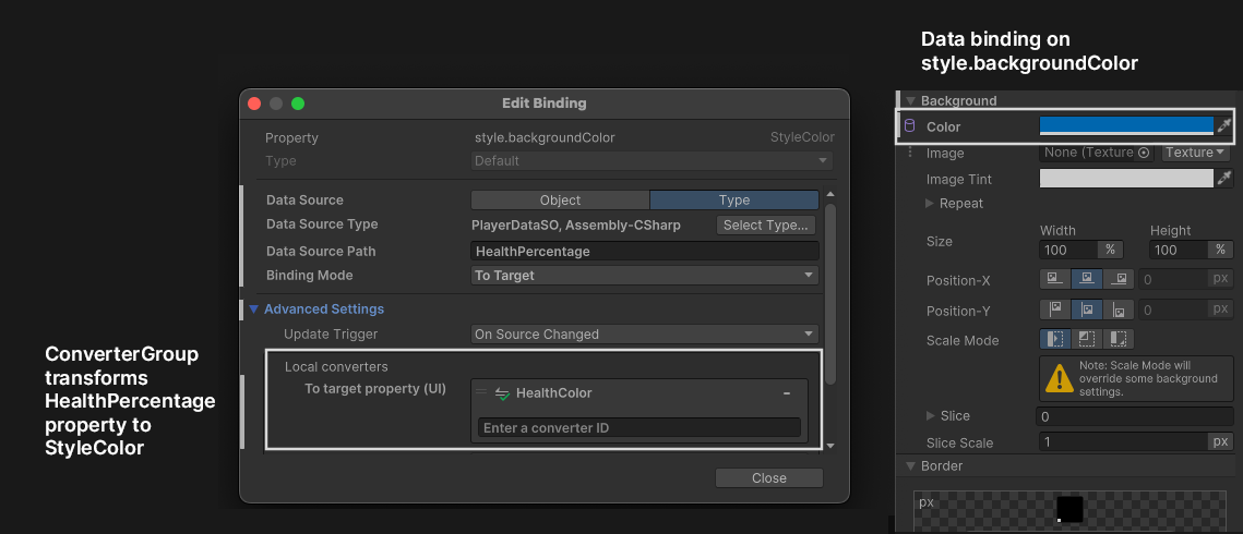 Set up the data binding for the health bar.