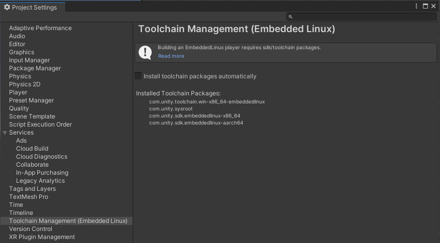 Toolchain Management (Embedded Linux) のインストールされたパッケージ