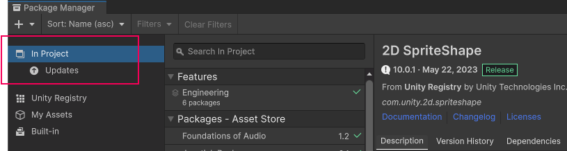 In Project を選択するとフィルターコントロールが無効になる