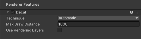Decal Renderer Feature、Inspector ビュー。