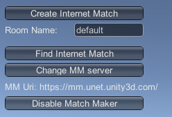 MatchMaker 모드에 표시된 Unity의 빌트인 Network Manager HUD