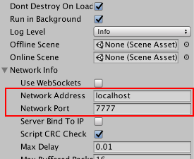 The network address and port settings in the Network Manager component