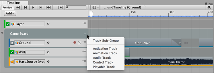 Click the Plus icon to add tracks and sub-groups to Track groups