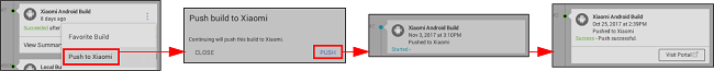 에디터를 통해 Xiaomi의 개발자 포털로 호스트된 빌드 푸시