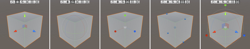 이동, 스케일, 회전, 사각 트랜스폼, 트랜스폼 기즈모