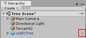 Hierarchy 창의 프리팹 옆에 있는 화살표 버튼
