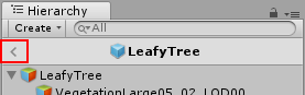프리팹 모드에서 Hierarchy 창의 헤더 바에 있는 뒤로 가기 화살표
