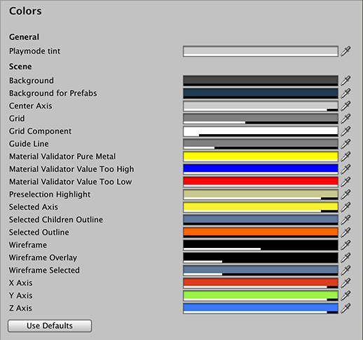 Preferences 창의 Colors 범위