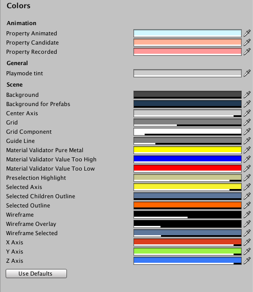 Preferences 창의 Colors 범위