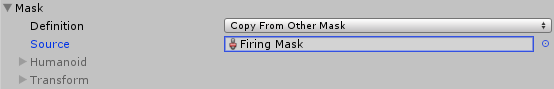 위 이미지에서는 다른 마스크에서 복사(Copy From Other Mask) 옵션이 선택되었으며, 마스크 에셋이 할당됩니다