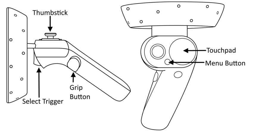 Windows Mixed Reality 컨트롤러 버튼(이미지 제공: developer.microsoft.com)