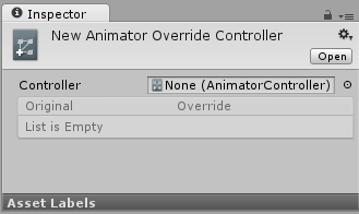 애니메이터 컨트롤러가 할당되지 않은 애니메이터 오버라이드 컨트롤러