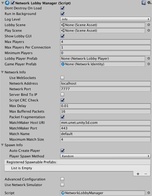 Network Lobby Manager 컴포넌트