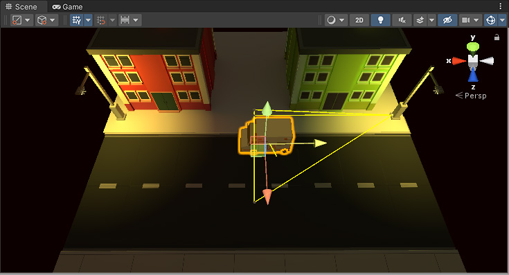 The ambulance now takes on the darker lighting in the centre of the Scene, as desired.