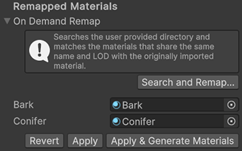 On Demand Remap 그룹이 확장되어 있는 Remapped Materials 섹션