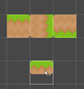 Unity는 씬* 뷰의 커서가 있는 위치에 선택한 타일의 미리보기를 표시합니다.