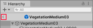 프리팹 모드에서 Hierarchy 창의 헤더 바에 있는 뒤로 가기 화살표