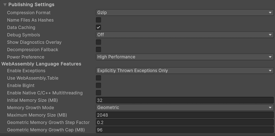 Publishing settings for the Web platform